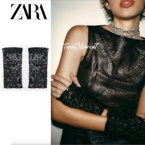 Zara Sequin Gloves Black NWT